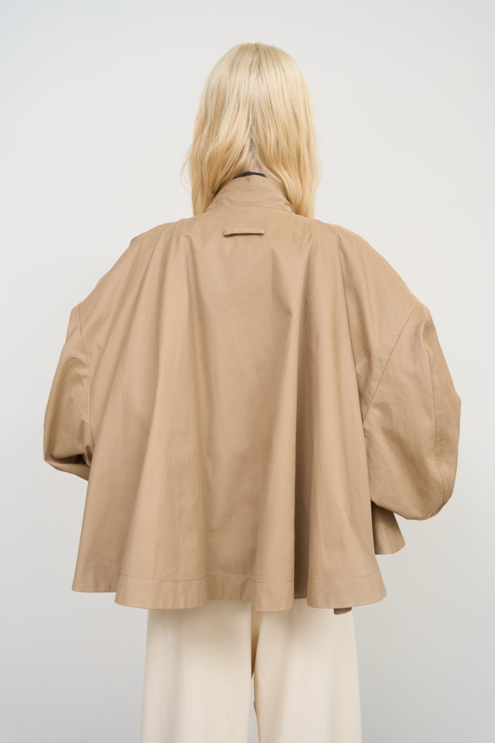 BEIGE CAPE OVERLAY BOMBER JACKET 1