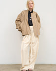 BEIGE CAPE OVERLAY BOMBER JACKET