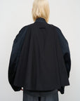 BLACK CAPE OVERLAY BOMBER JACKET