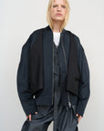 BLACK CAPE OVERLAY BOMBER JACKET