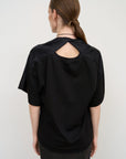 BLACK COTTON T-SHIRT WITH TWISTED NECK