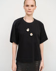 BLACK COTTON T-SHIRT WITH TWISTED NECK