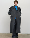 BELTED WOOL-BLEND COAT WITH CAPELET DETAIL