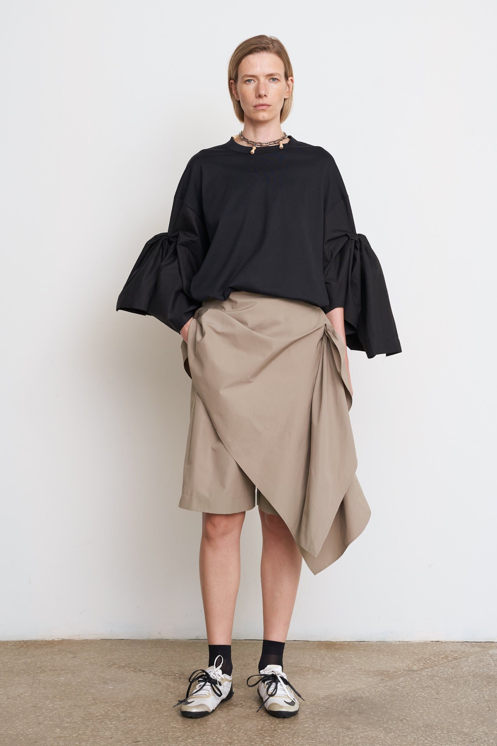 Black Puff Sleeve Blouse – LITKOVSKA Sculptural 100% Cotton Shirt