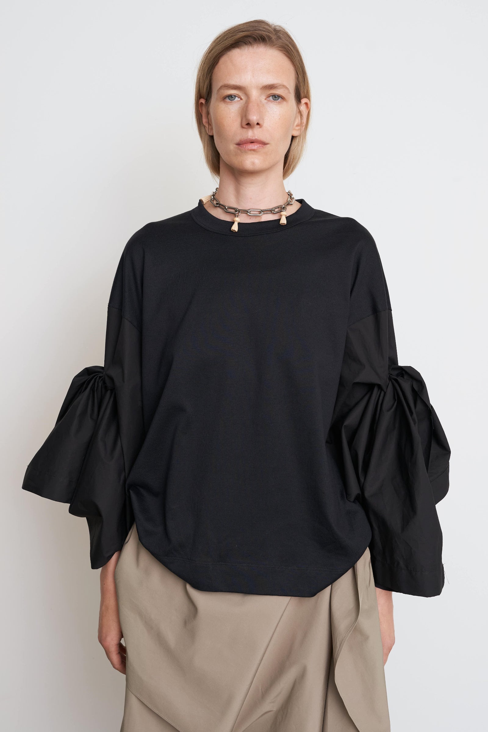 Black Puff Sleeve Blouse – LITKOVSKA Sculptural 100% Cotton Shirt