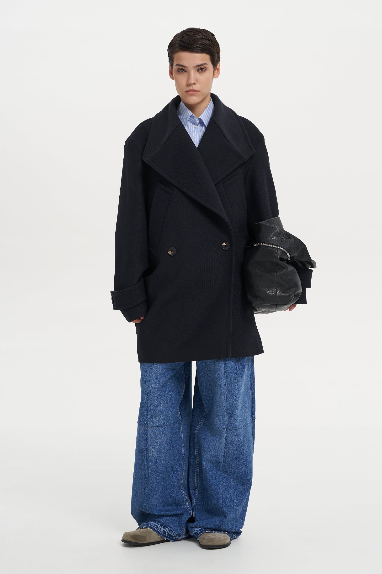 CABAN Wool Coat with Leather Detail | LITKOVSKA