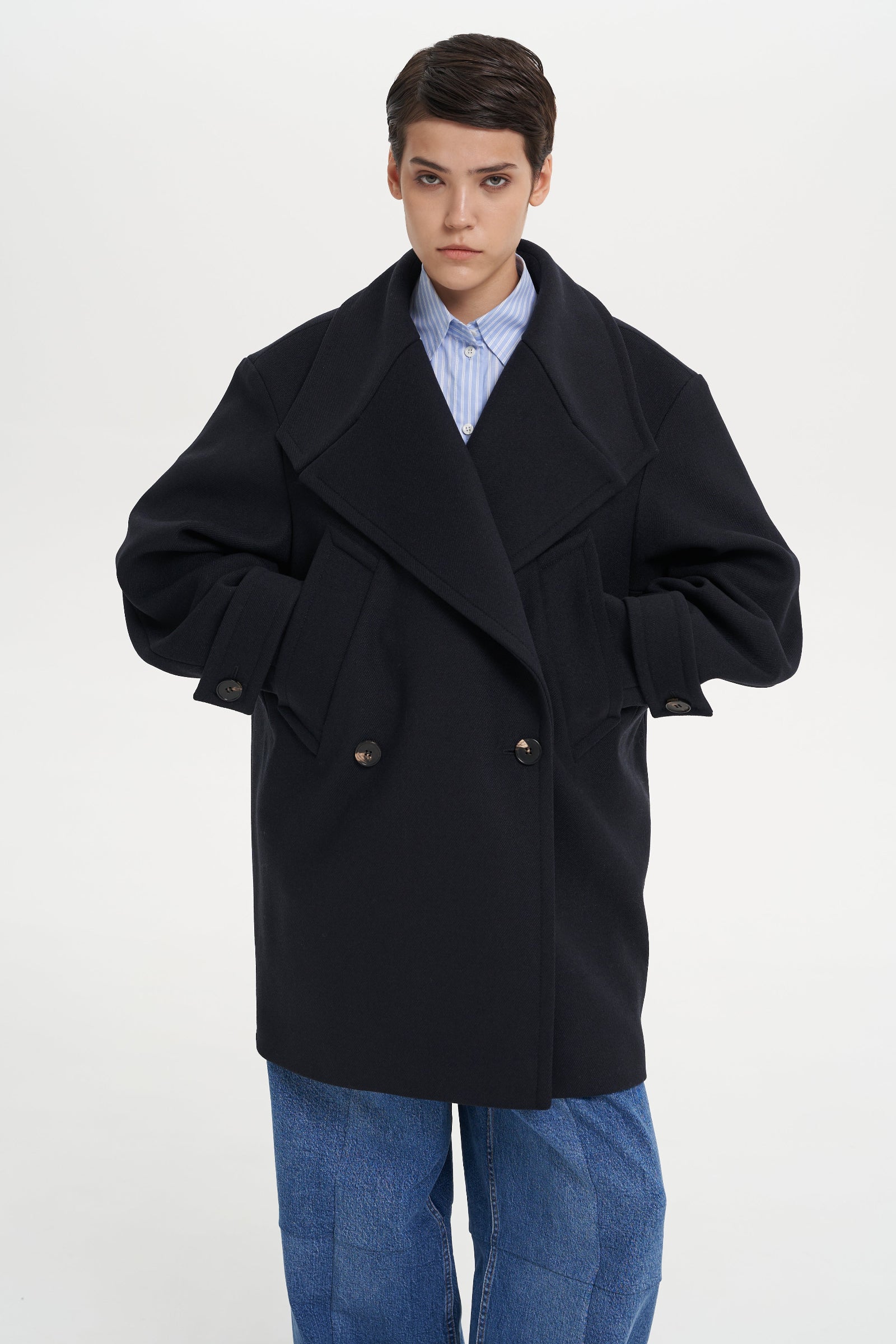 CABAN Wool Coat with Leather Detail | LITKOVSKA CABAN Wool Coat with Leather Detail | LITKOVSKA