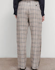 CHECKED PANTS WITH FRAYED-EDGE SIDE STRIPES
