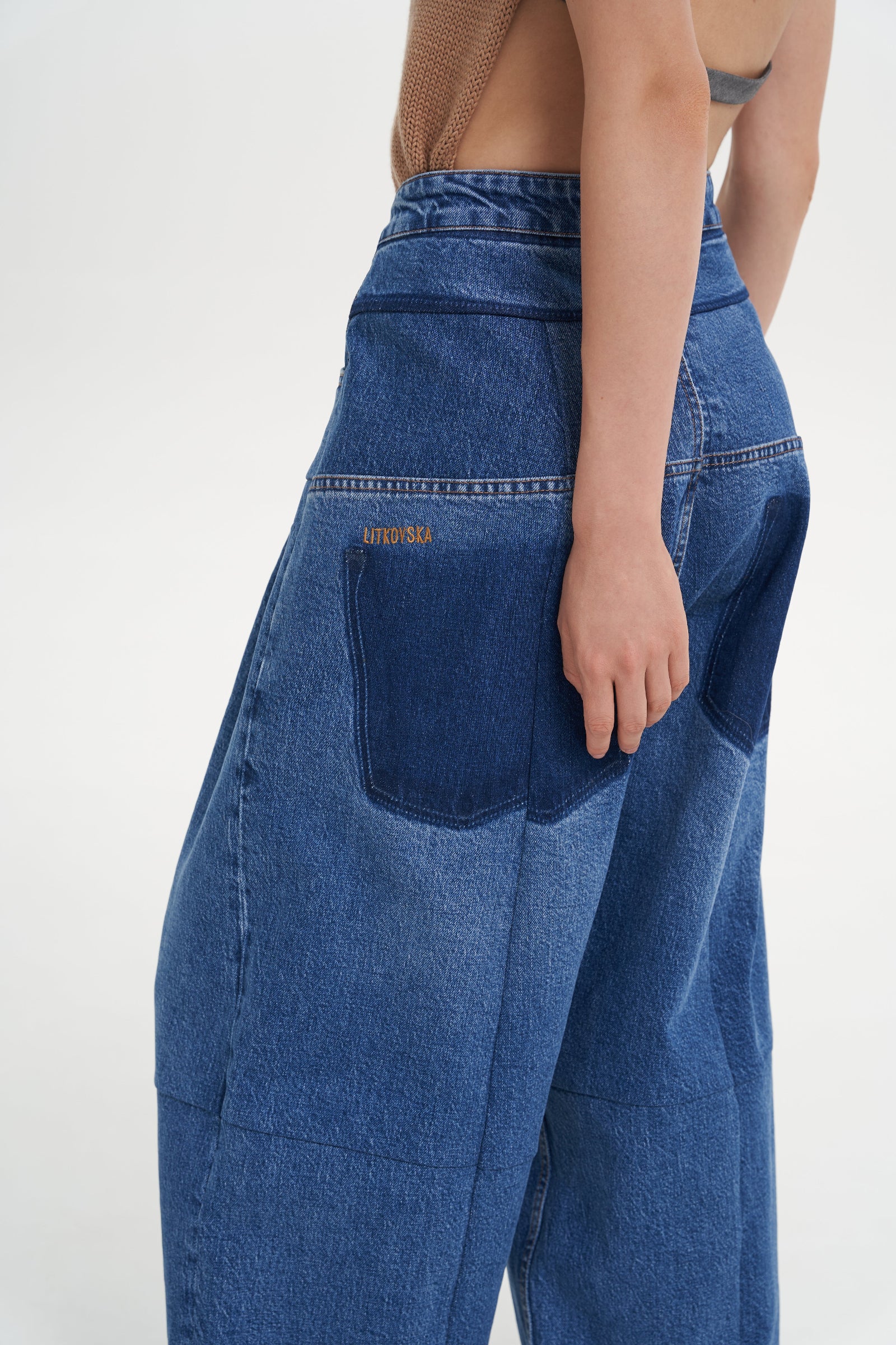 LITKOVSKA/リトコフスカCHECKED PTチェック　デニムパンツ LITKOVSKA Checked Wide‑Leg Jeans