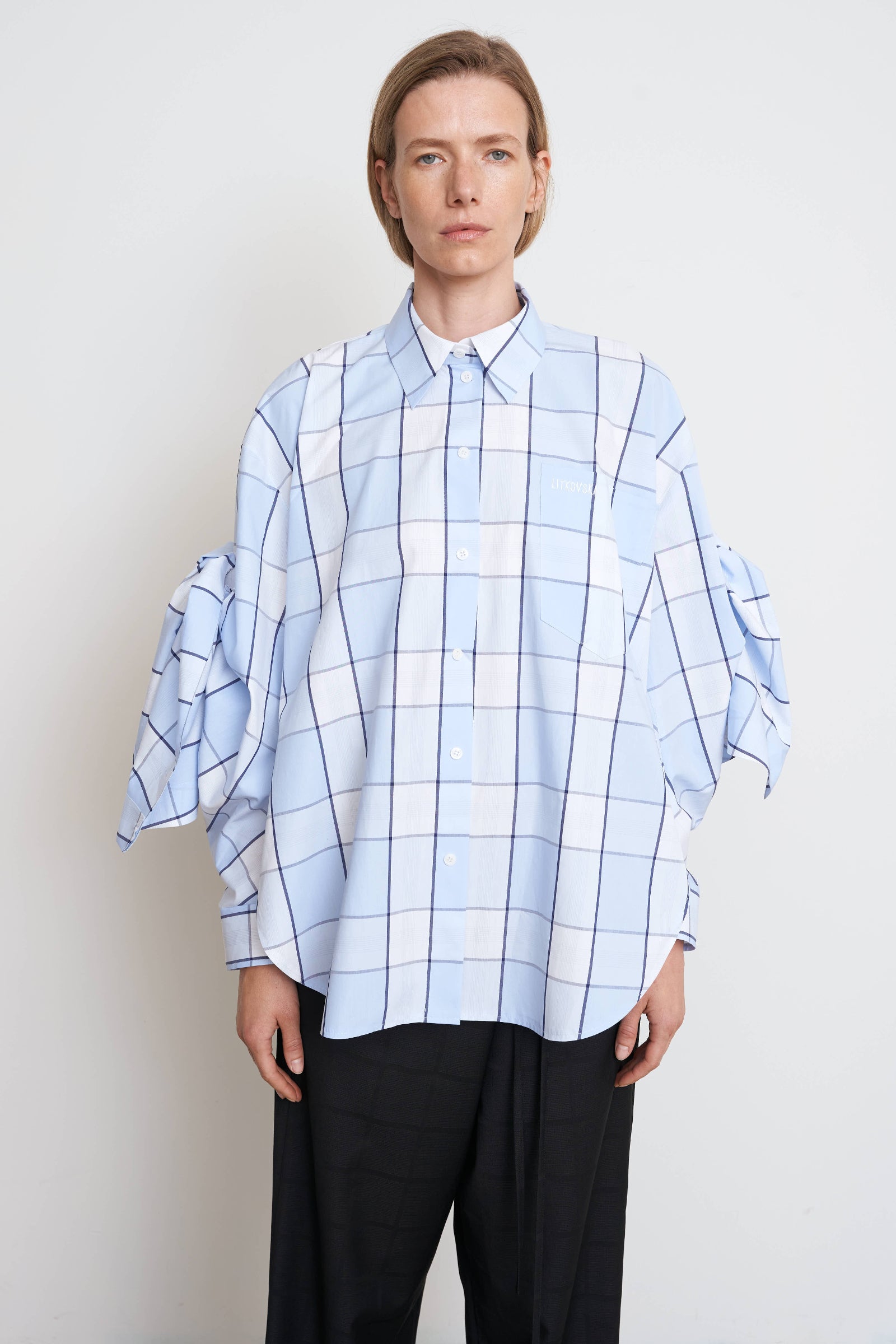 CHECKERED PUFF SLEEVE  BLOUSE