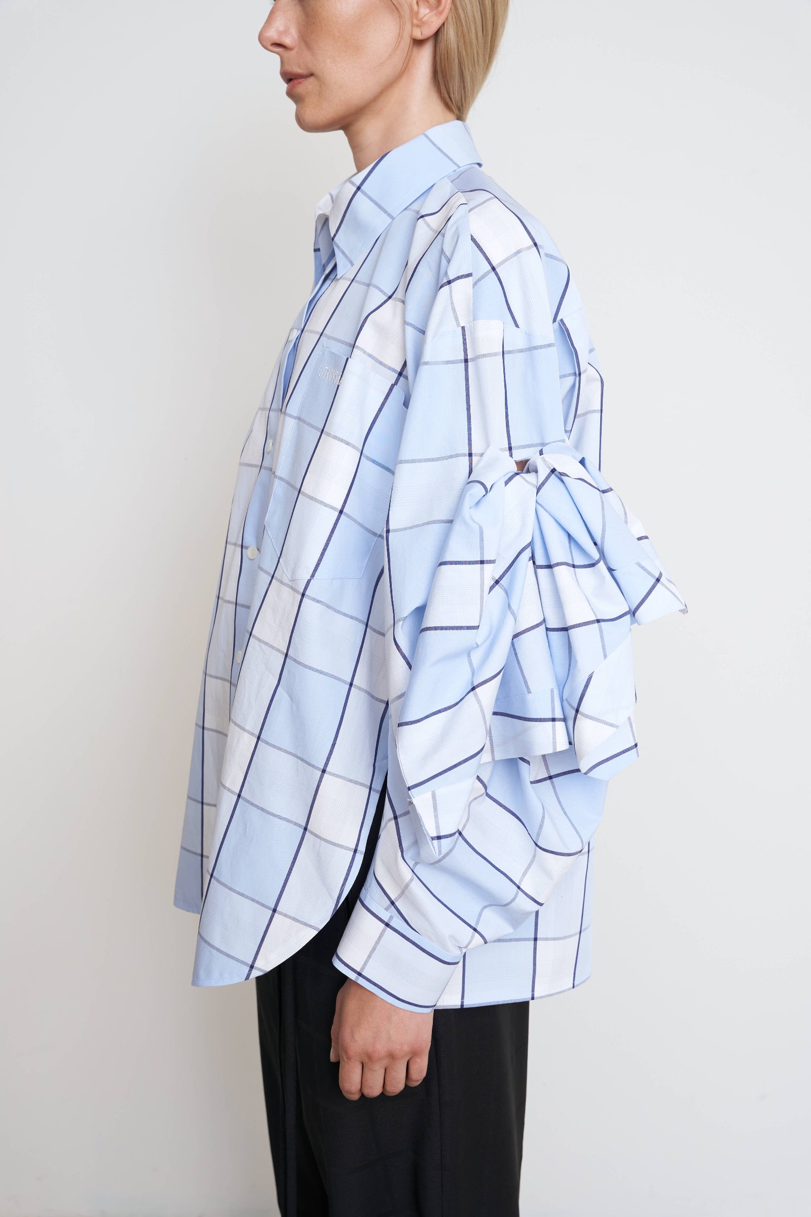 CHECKERED PUFF SLEEVE  BLOUSE