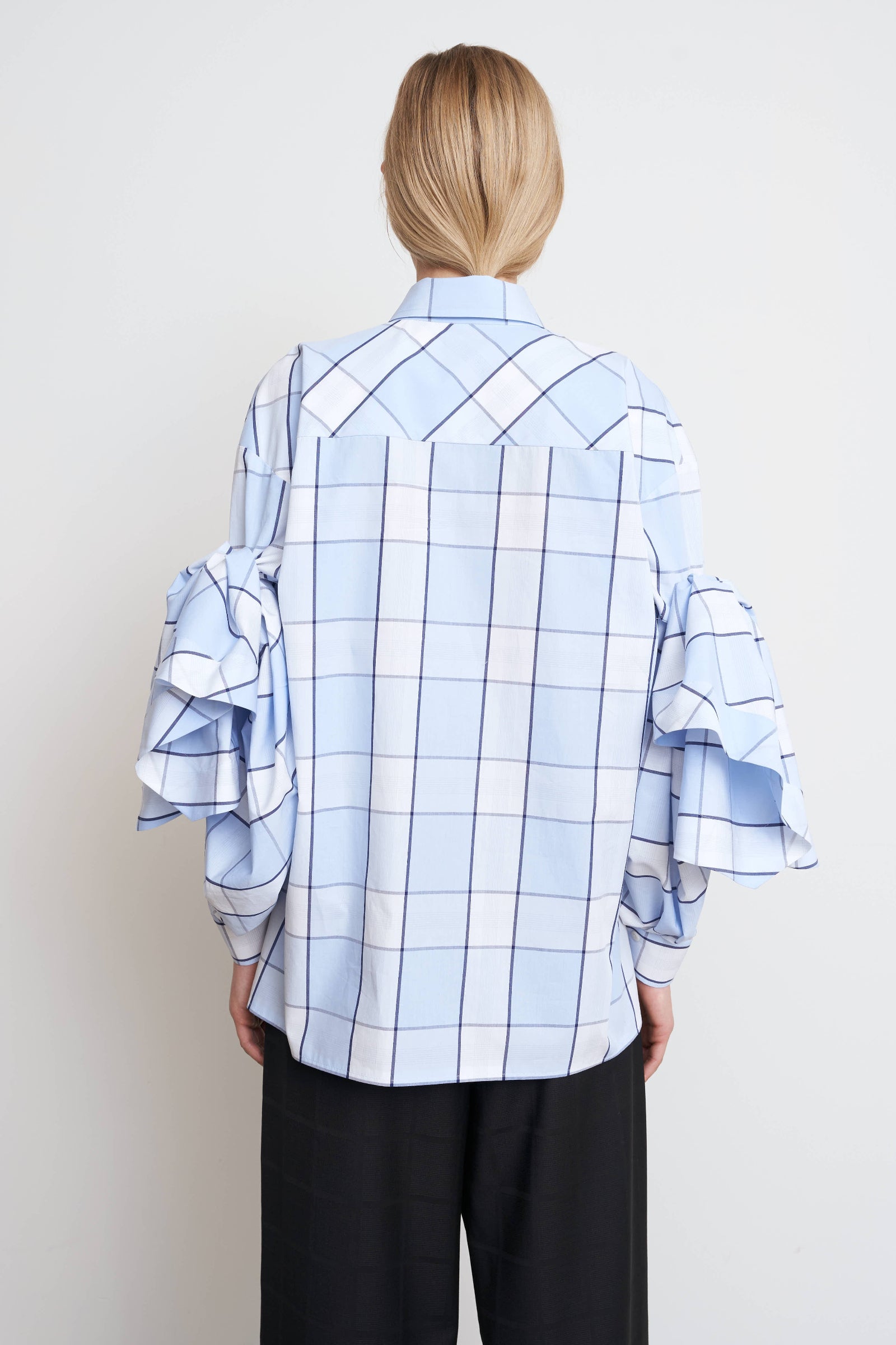 CHECKERED PUFF SLEEVE  BLOUSE