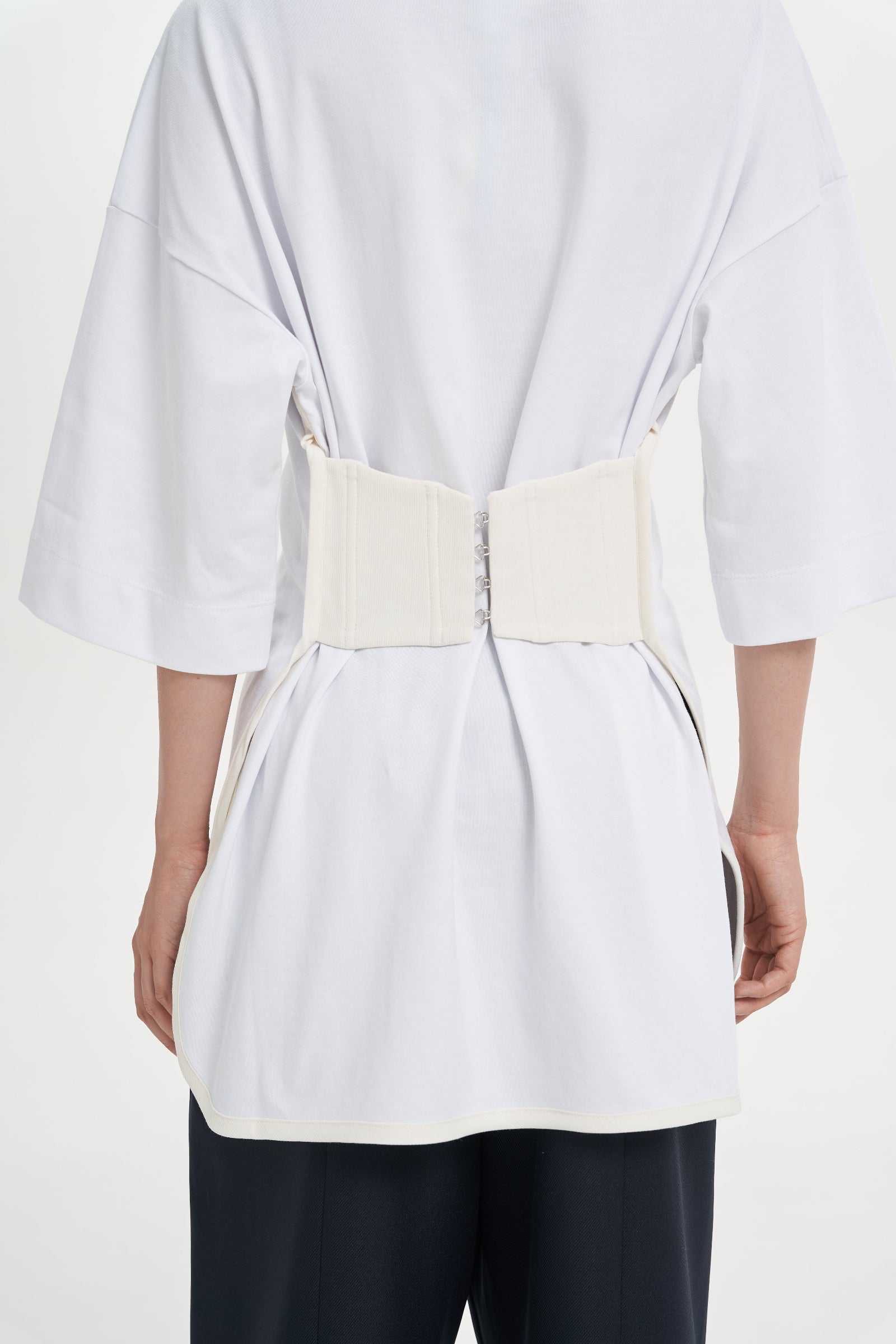 LITKOVSKA Corset T-Shirt White – Oversized Cotton Tee with Corset Back