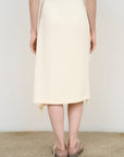CREAM MIDI TAPERED SKIRT WITH FRINGE DETAIL