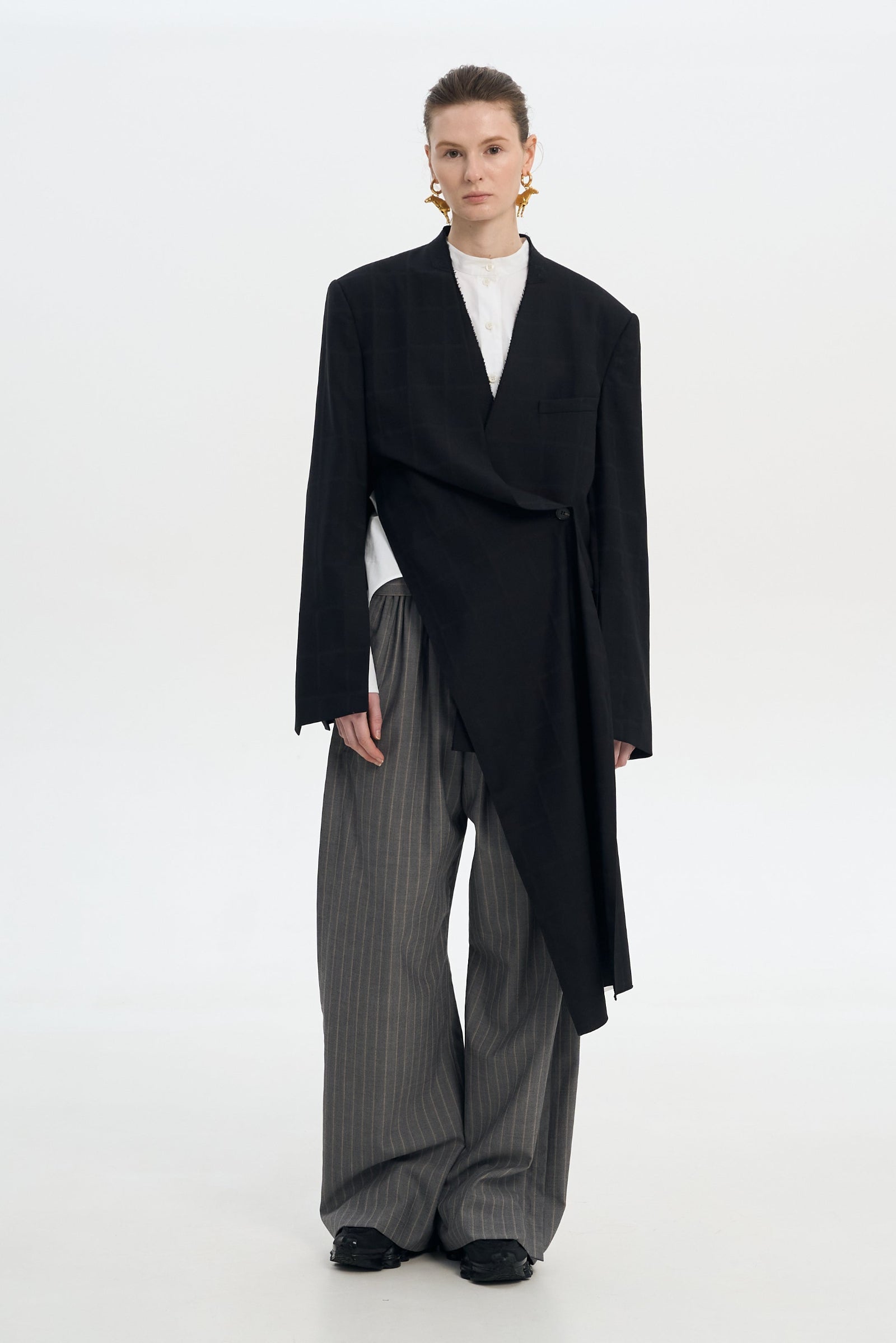 Collarless Jacket With Scarf Detail 1