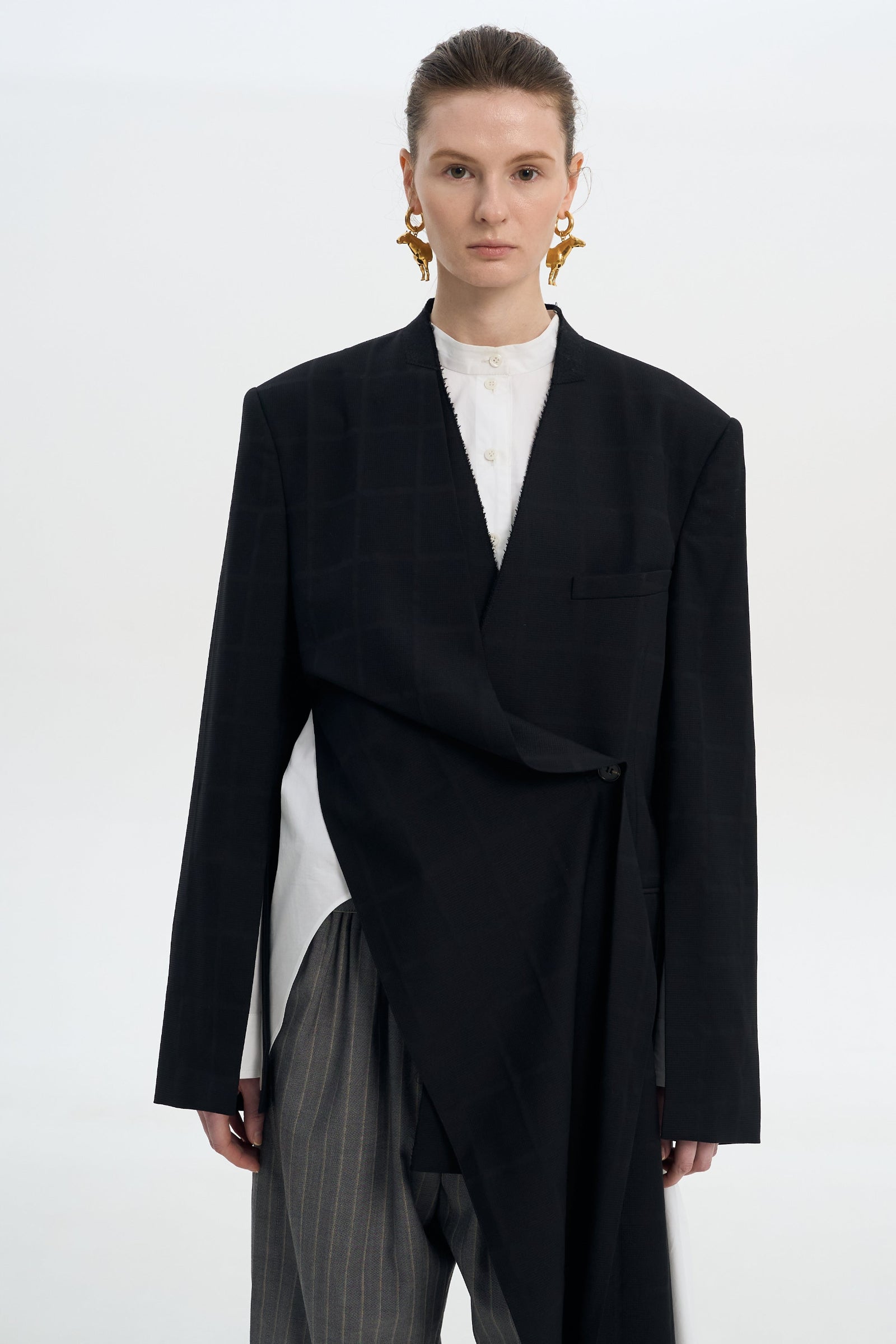 Collarless Jacket With Scarf Detail 3