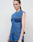 Contrasting Denim Top with Adjustable Fit