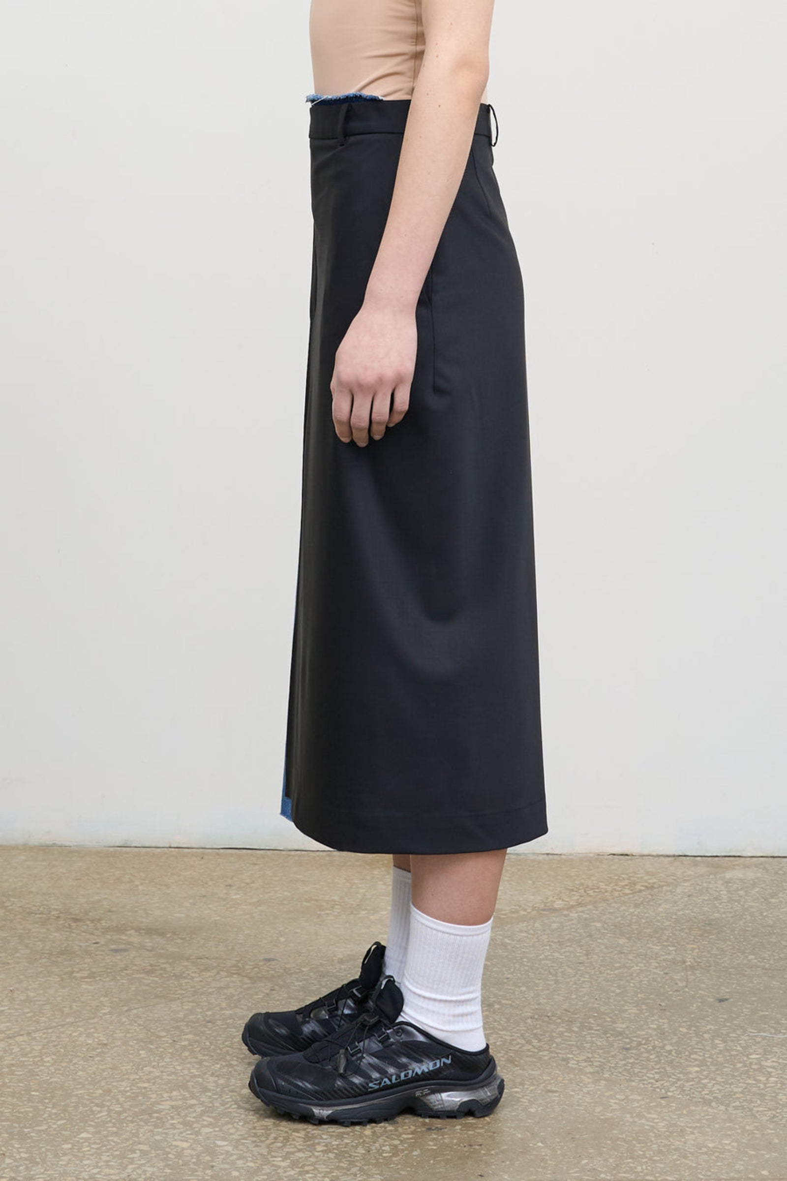 Offset-Zip Skirt with Denim Panel – LITKOVSKA Wool Blend Skirt