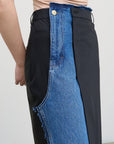 DECONSTRUCTED OFFSET-ZIP SKIRT WITH DENIM PANEL 2
