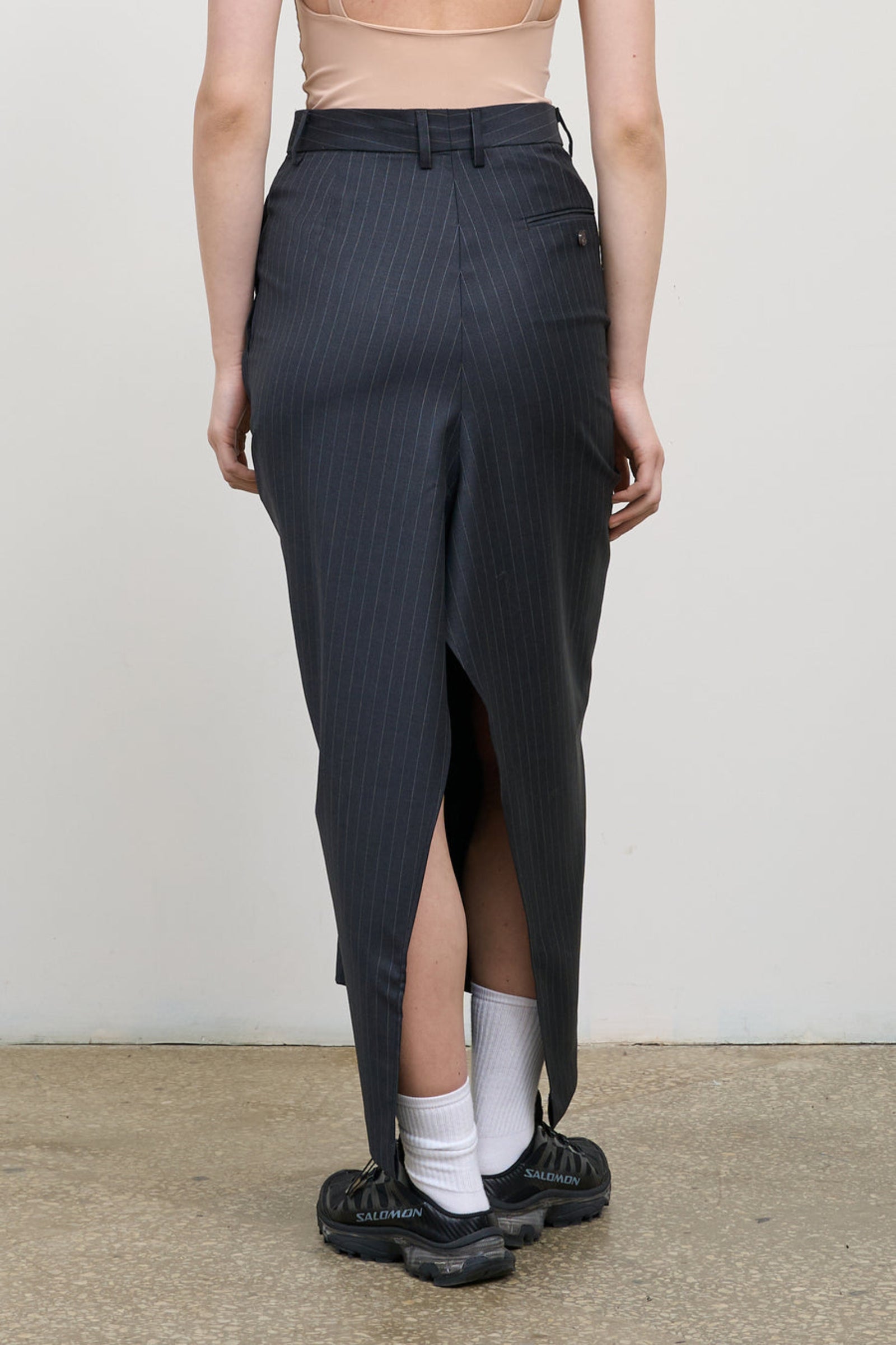 Front-Twist Maxi Skirt – LITKOVSKA Pinstriped Wool Skirt