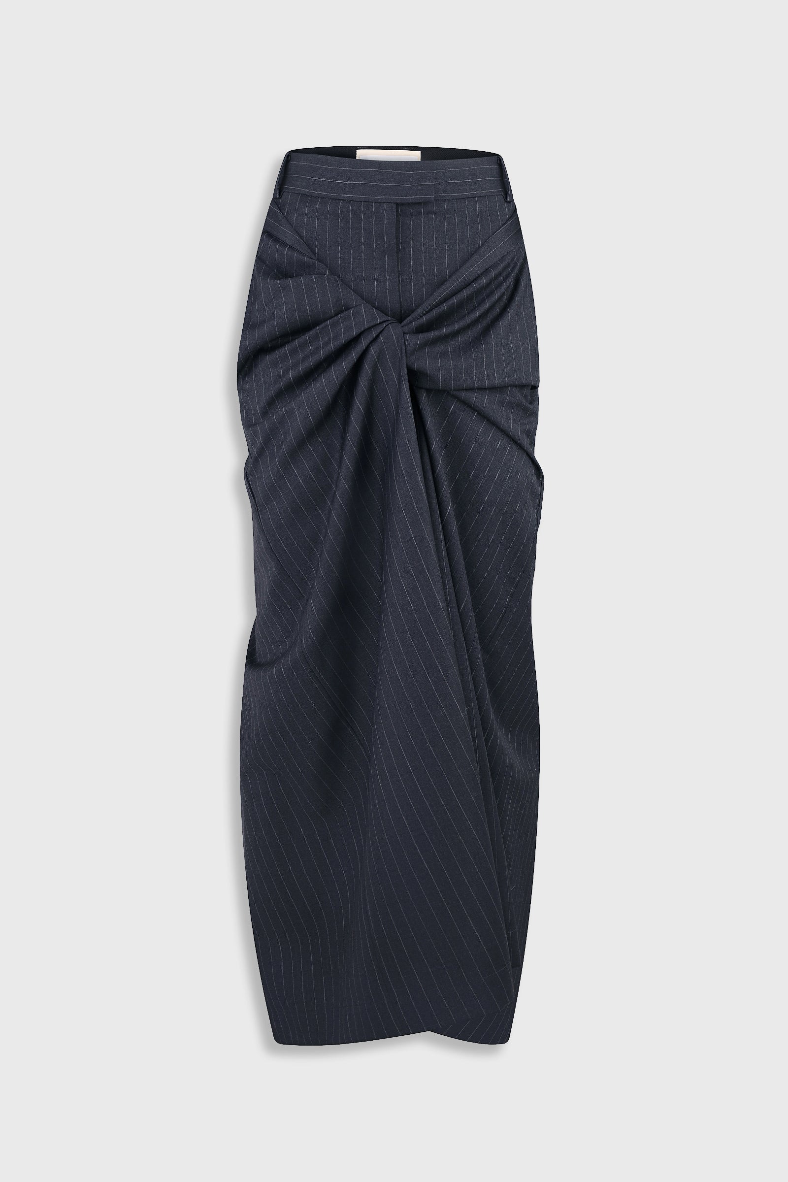Front-Twist Maxi Skirt – LITKOVSKA Pinstriped Wool Skirt