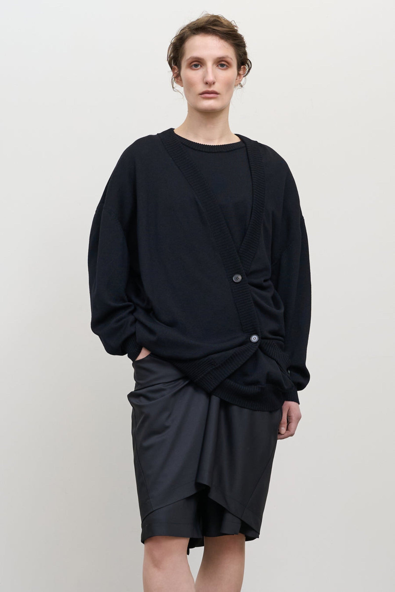 louren layered knit cardigan ブラック bicolor knit cardigan | TOPS | LAULEN（ローレン）