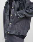 LEATHER PANELED DENIM JACKET