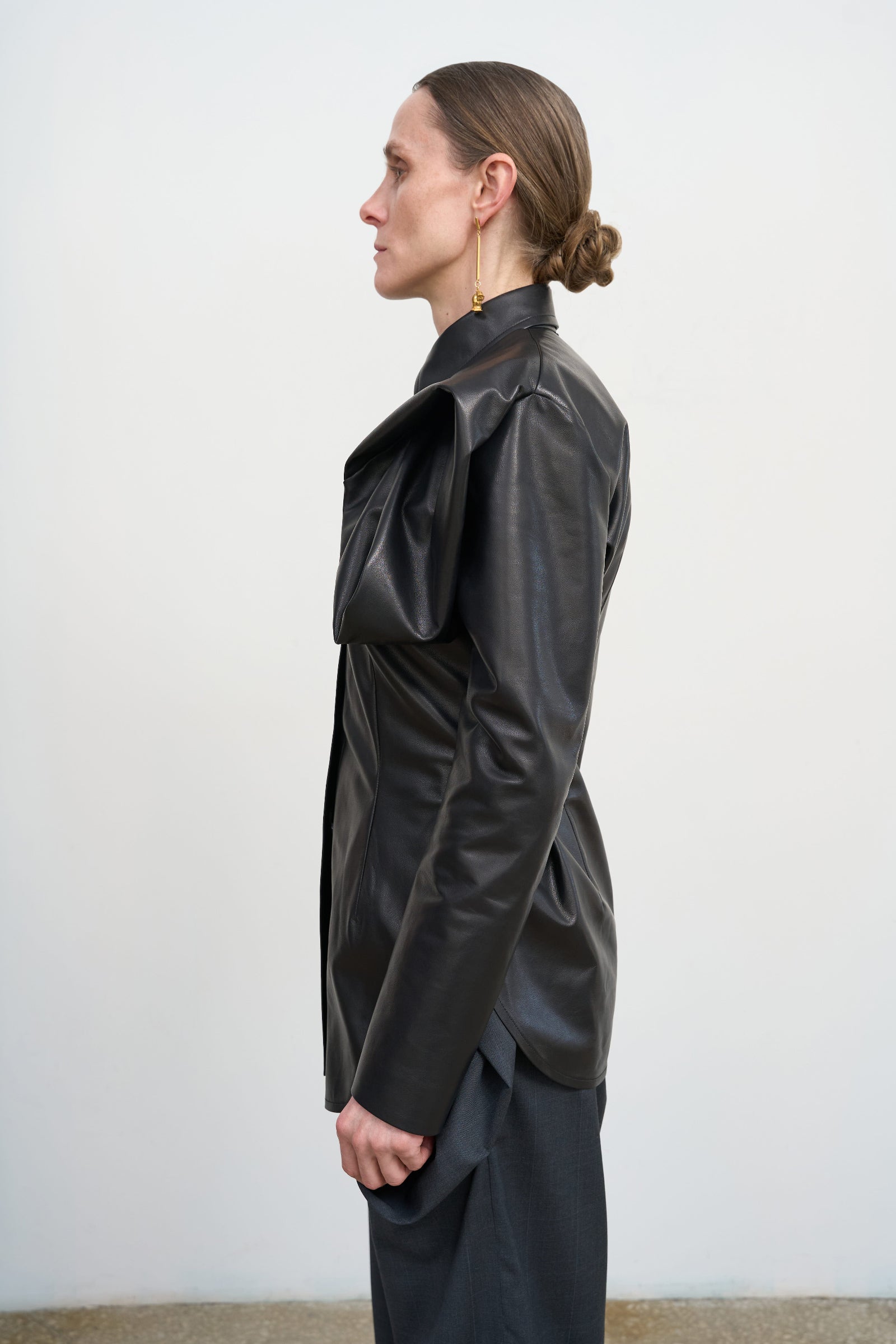 LEATHER SHIRT WITH FLORAL DETAIL