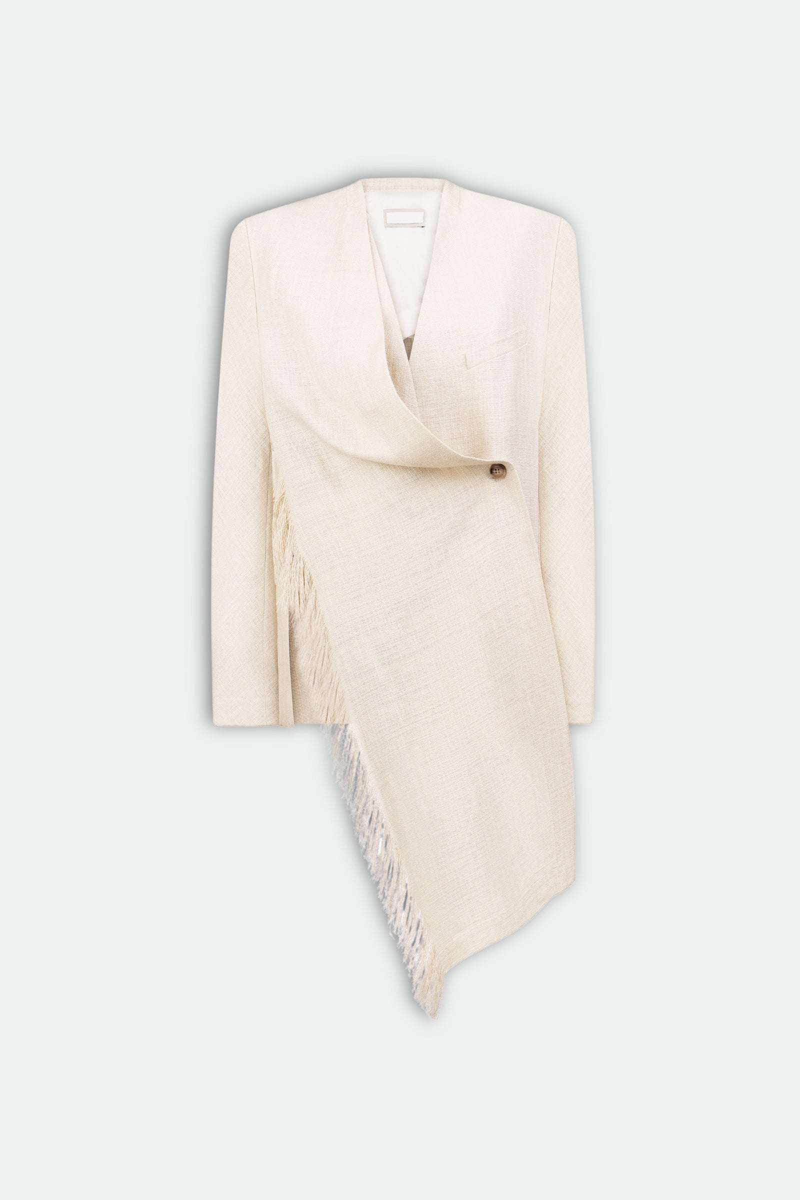 Linen Blend Jacket with Knee-Length Scarf and Fringe Detail 5