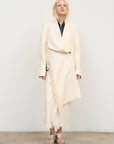 Linen Blend Jacket with Knee-Length Scarf and Fringe Detail 1