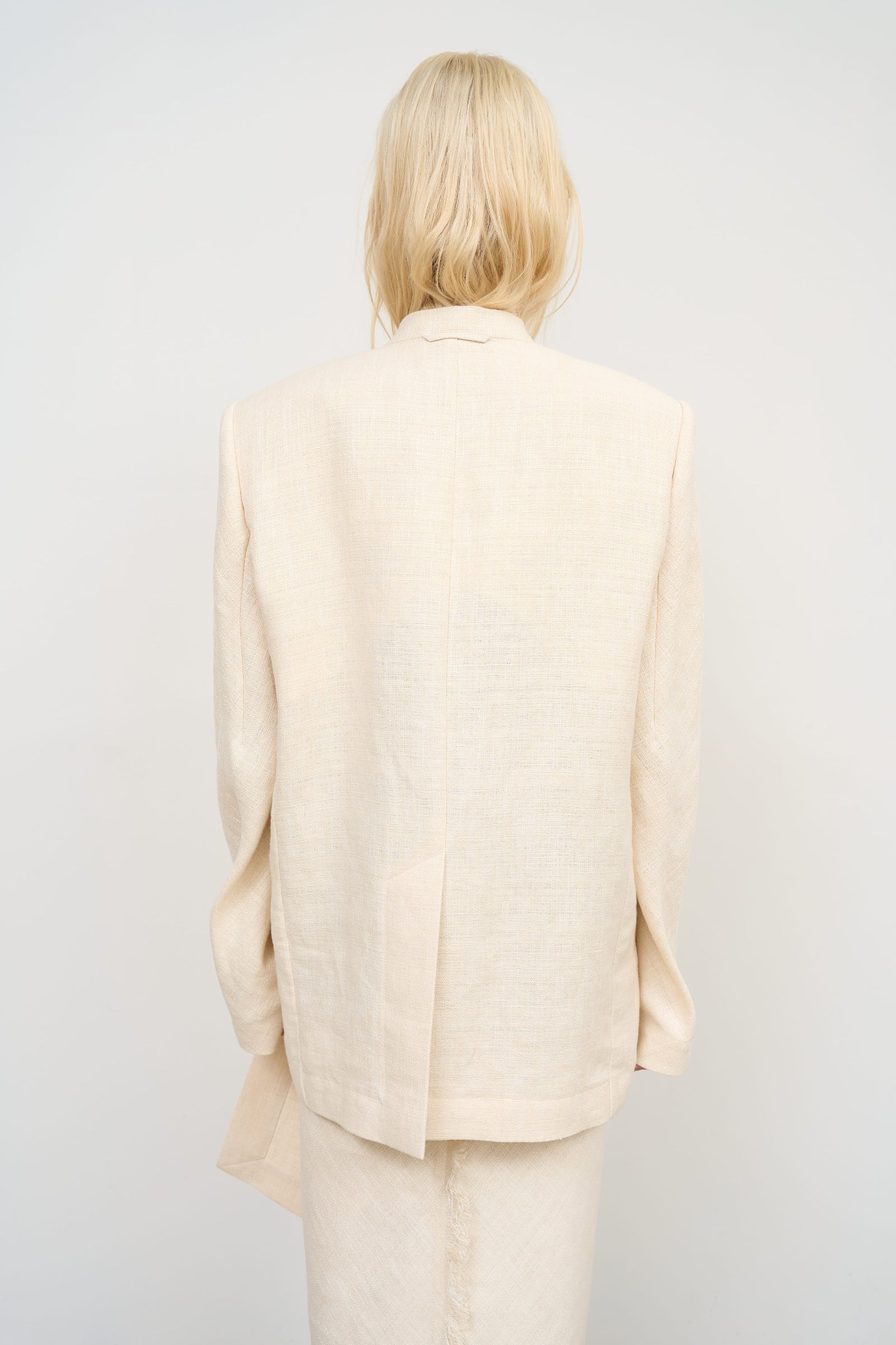 Linen Blend Jacket with Knee-Length Scarf and Fringe Detail 4