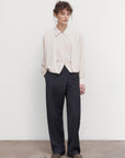PINSTRIPED DECONSTRUCTED OFFSET-ZIP PANTS