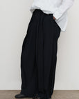 RUFFLE HIGH-RISE BIFLEX BARREL-LEG PANTS