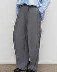 RUFFLE HIGH-RISE BIFLEX BARREL-LEG PANTS
