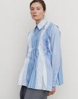 PEPLUM-PLEAT PATCHWORK SHIRT