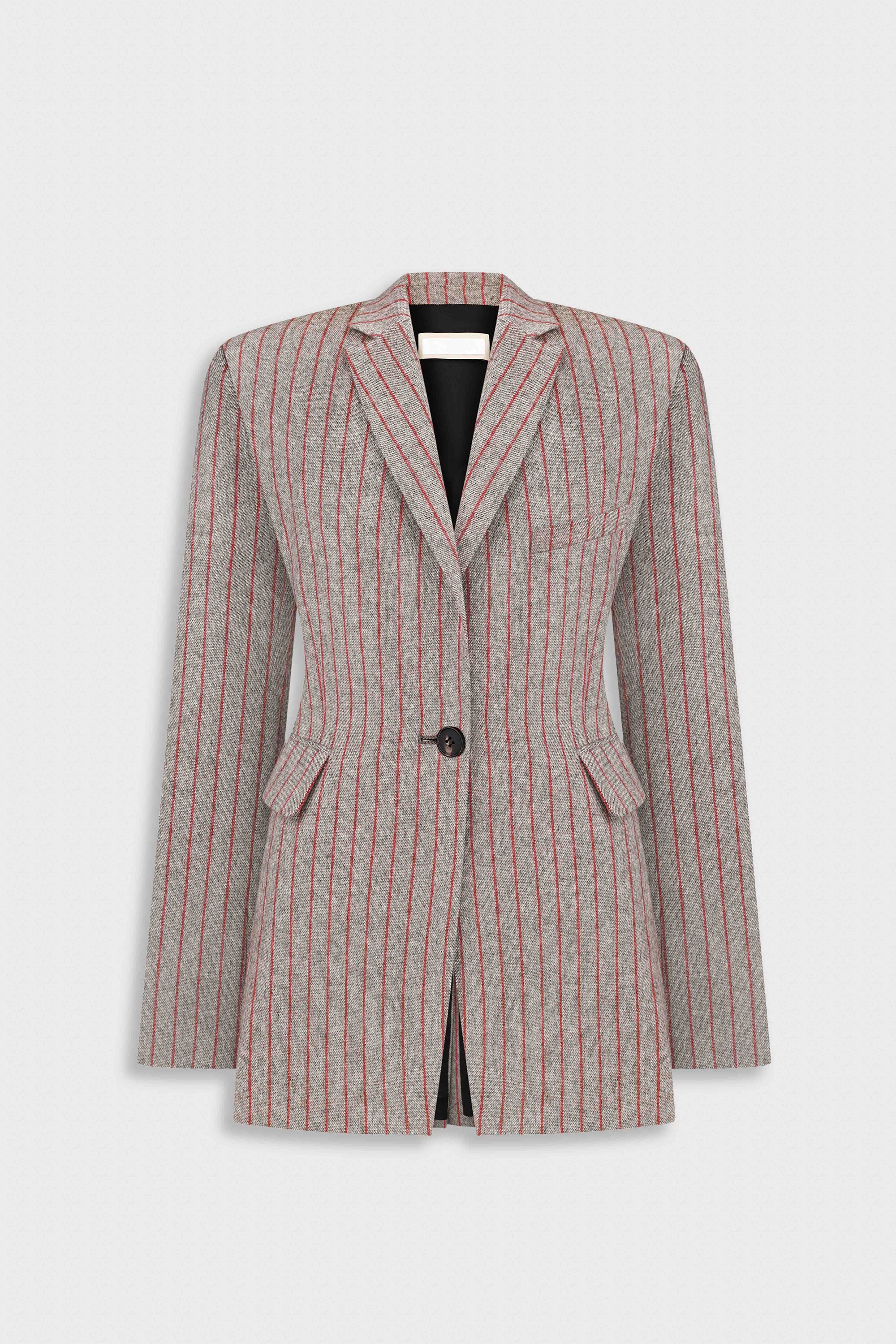 PINSTRIPED FITTED JACKET WITH TWISTED BACK DETAIL