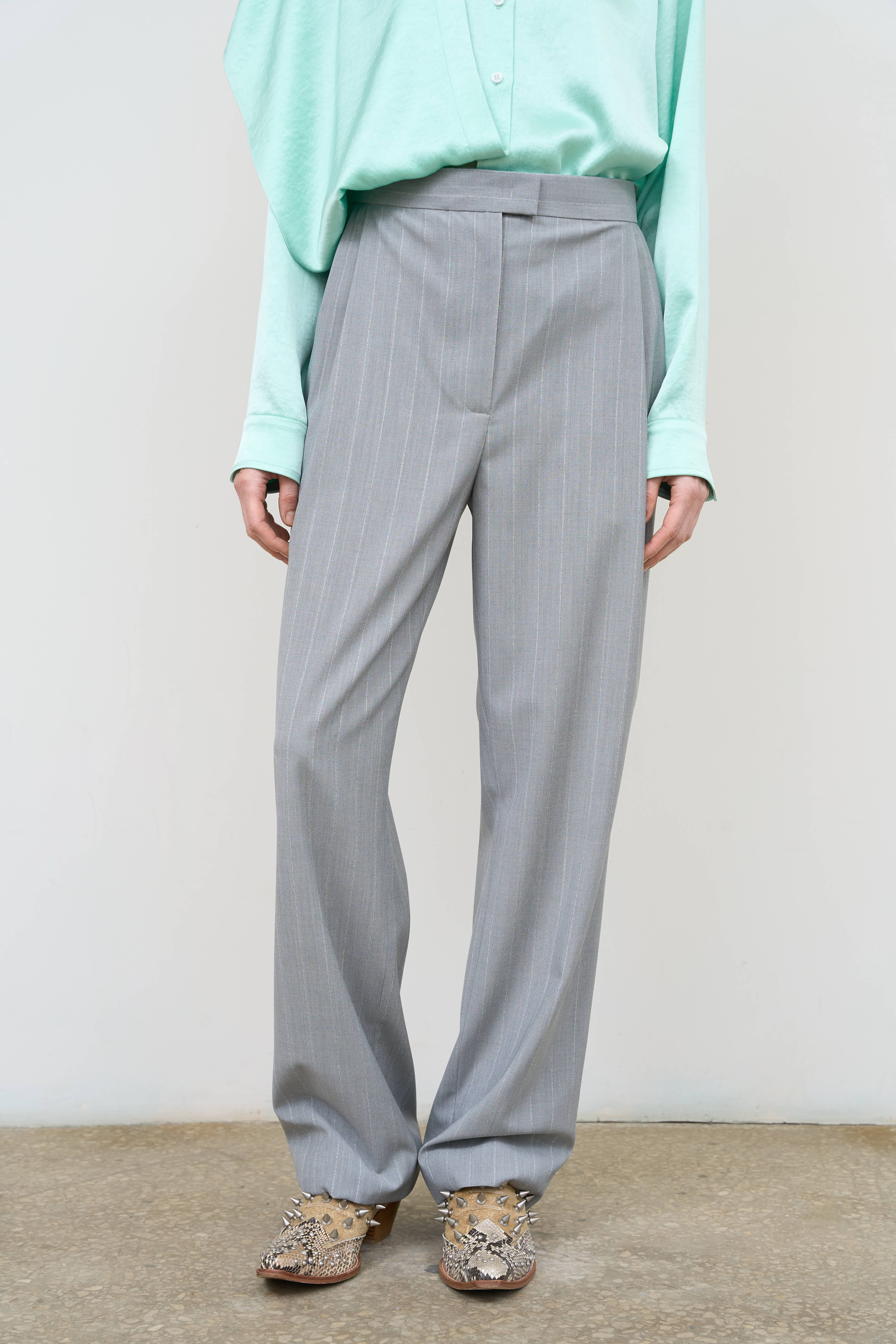LITKOVSKA Pinstriped Wide-Leg Pants | Virgin Wool Grey