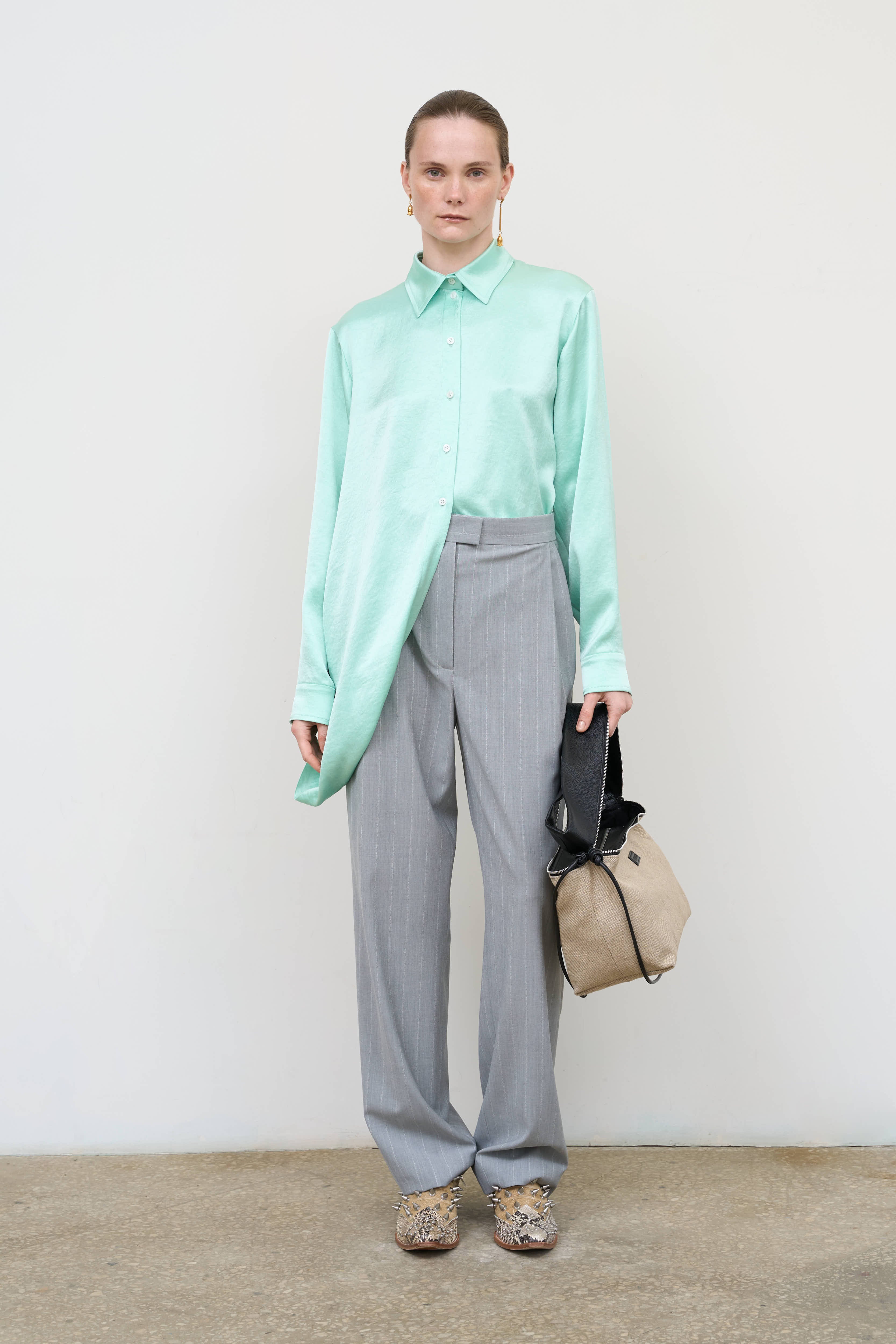 LITKOVSKA Pinstriped Wide-Leg Pants | Virgin Wool Grey