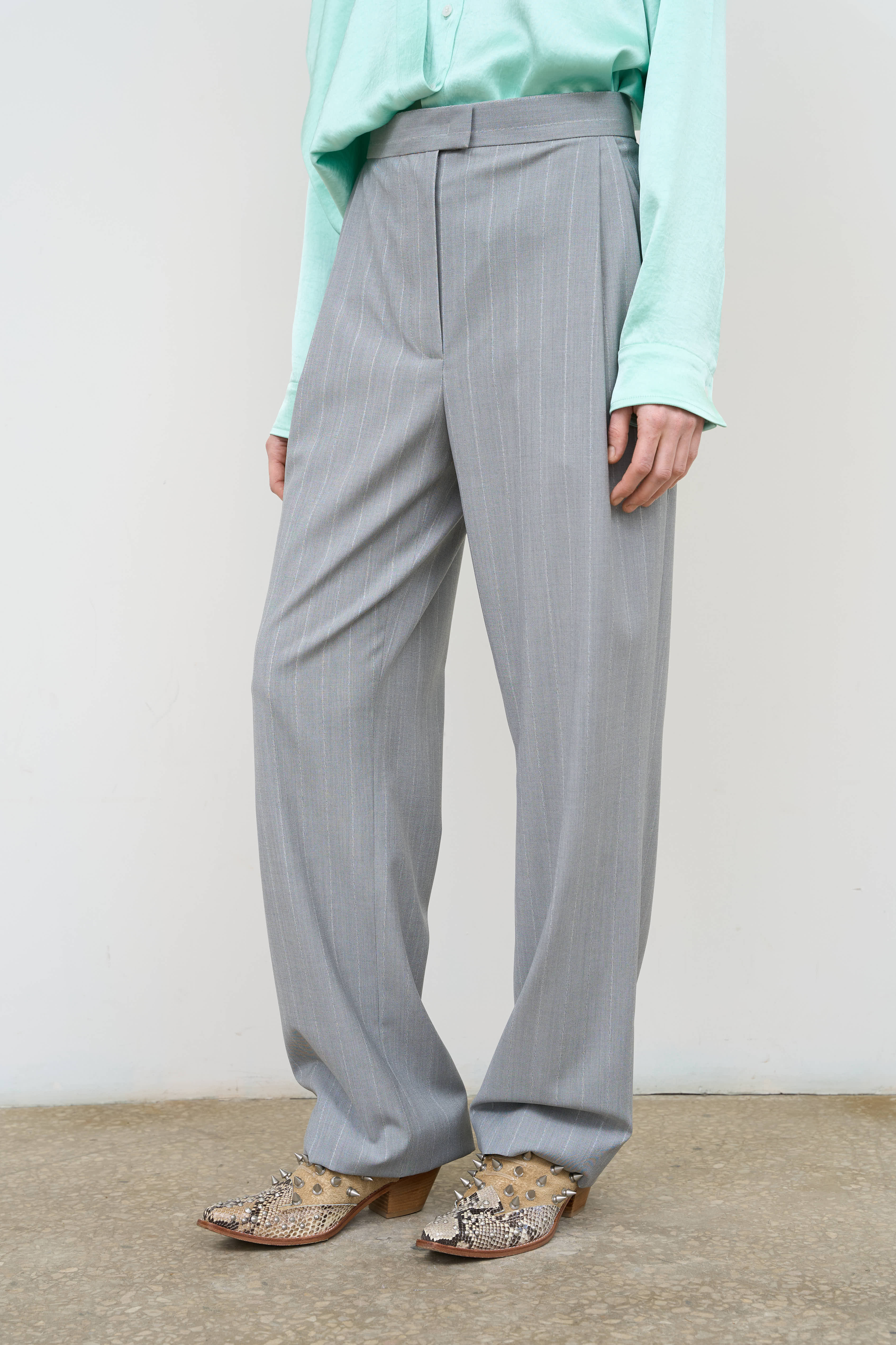 LITKOVSKA Pinstriped Wide-Leg Pants | Virgin Wool Grey