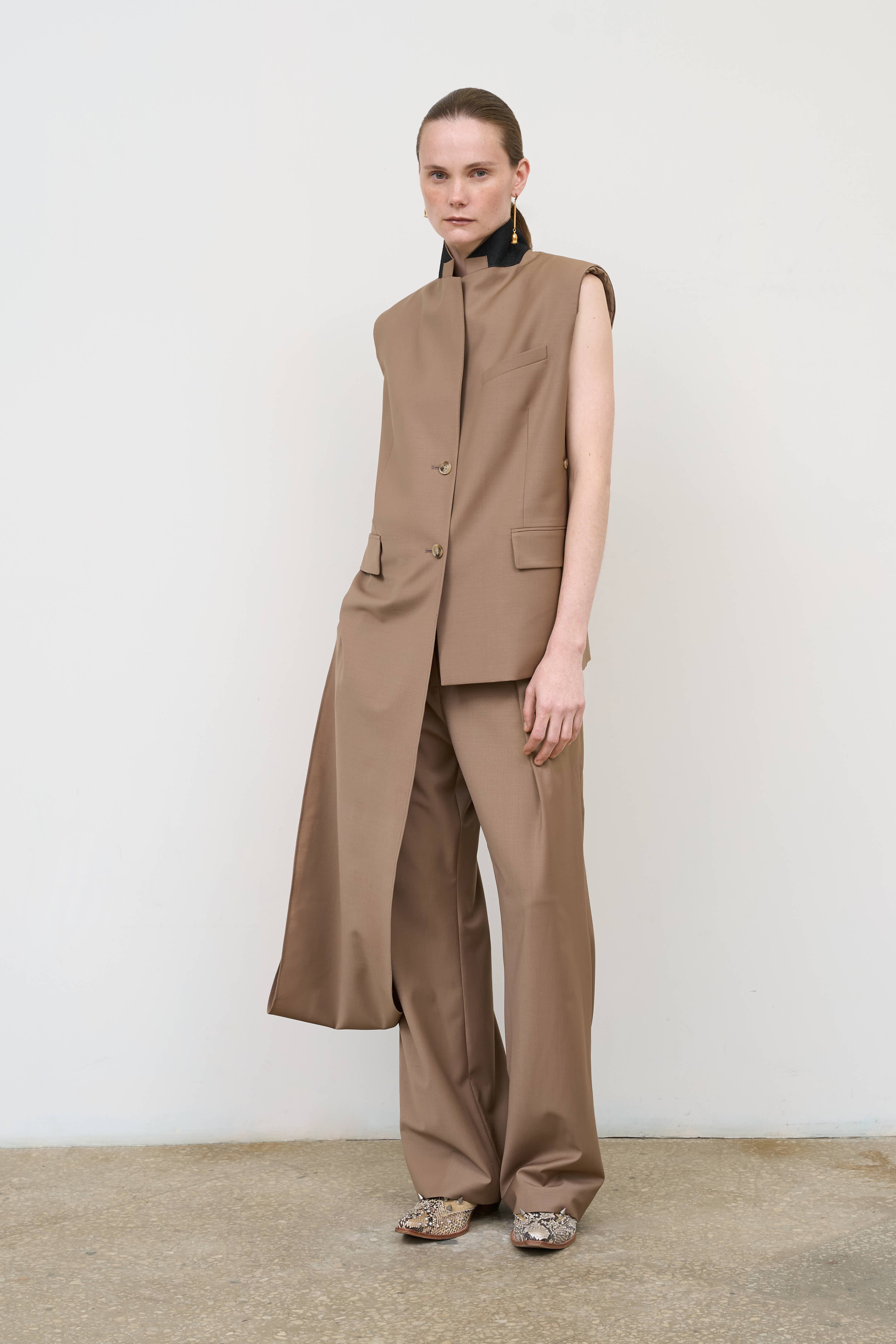 LITKOVSKA Pleated Pants with Drawstring | Beige Wool Blend