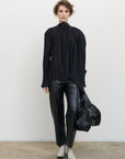 PLISSÉ BLOUSE WITH SLOUCHY SHOULDER LINE black