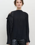 PLISSÉ BLOUSE WITH SLOUCHY SHOULDER LINE black 1
