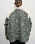 SHEARLING-TRIMMED WOOL BOMBER