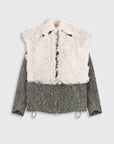 SHEARLING-TRIMMED WOOL BOMBER