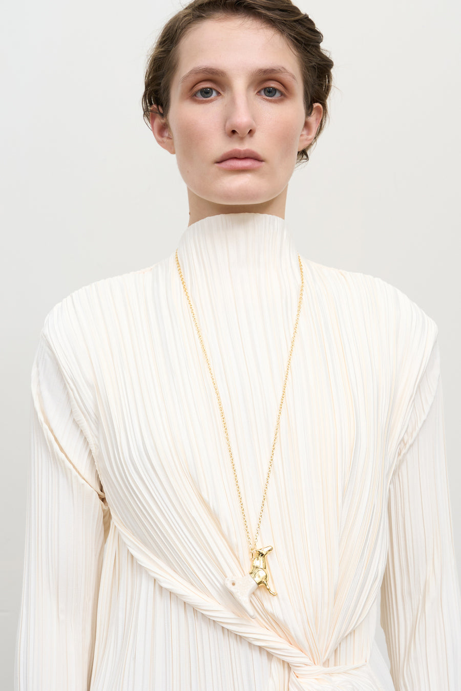 Ivory Twisted Waist Pliss Dress LITKOVSKA Designer Dresses Ivory Twisted Waist Pliss Dress LITKOVSKA Designer Dresses
