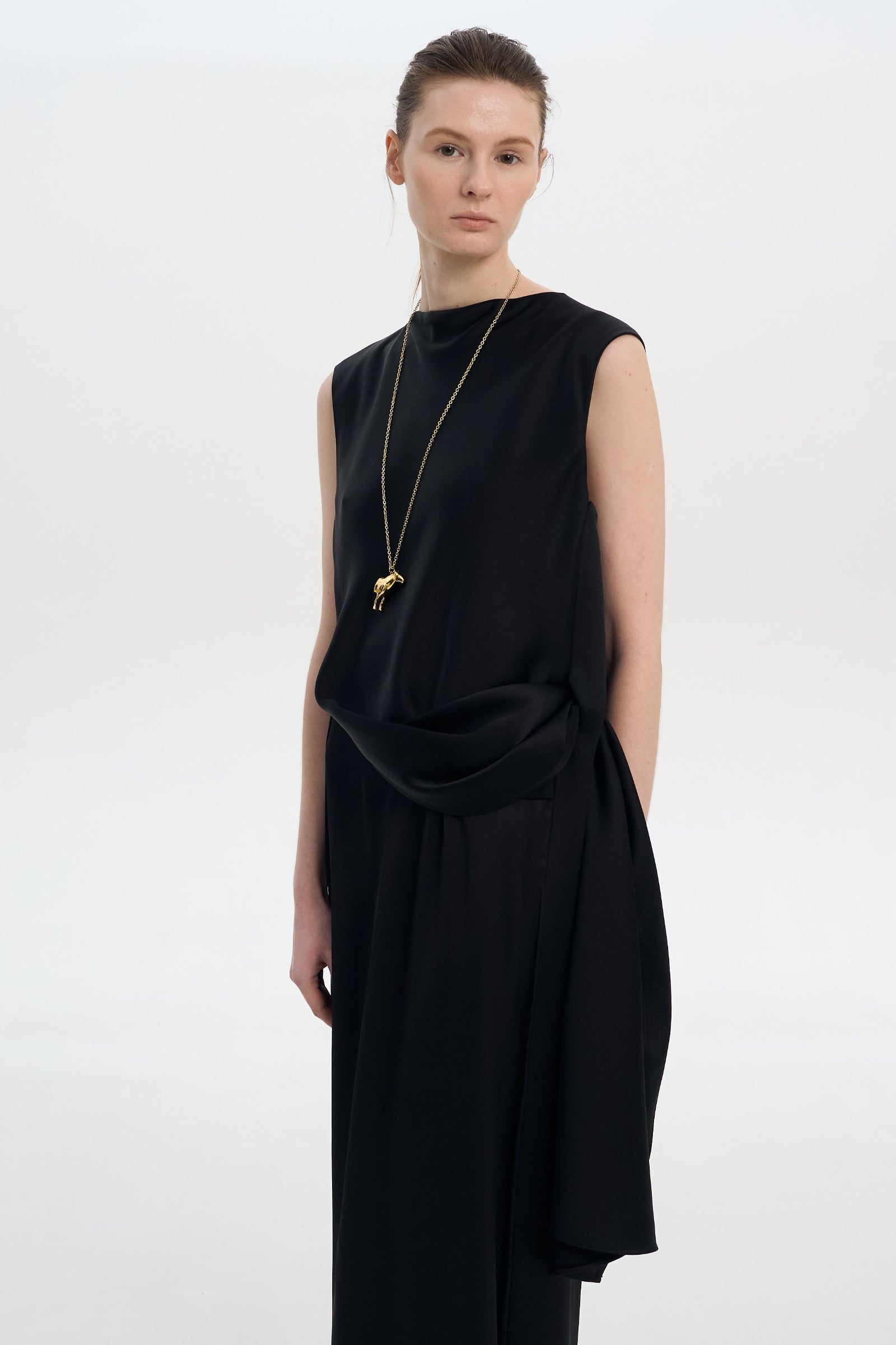 WAIST TWISTED SATIN DRESS BLACK 1