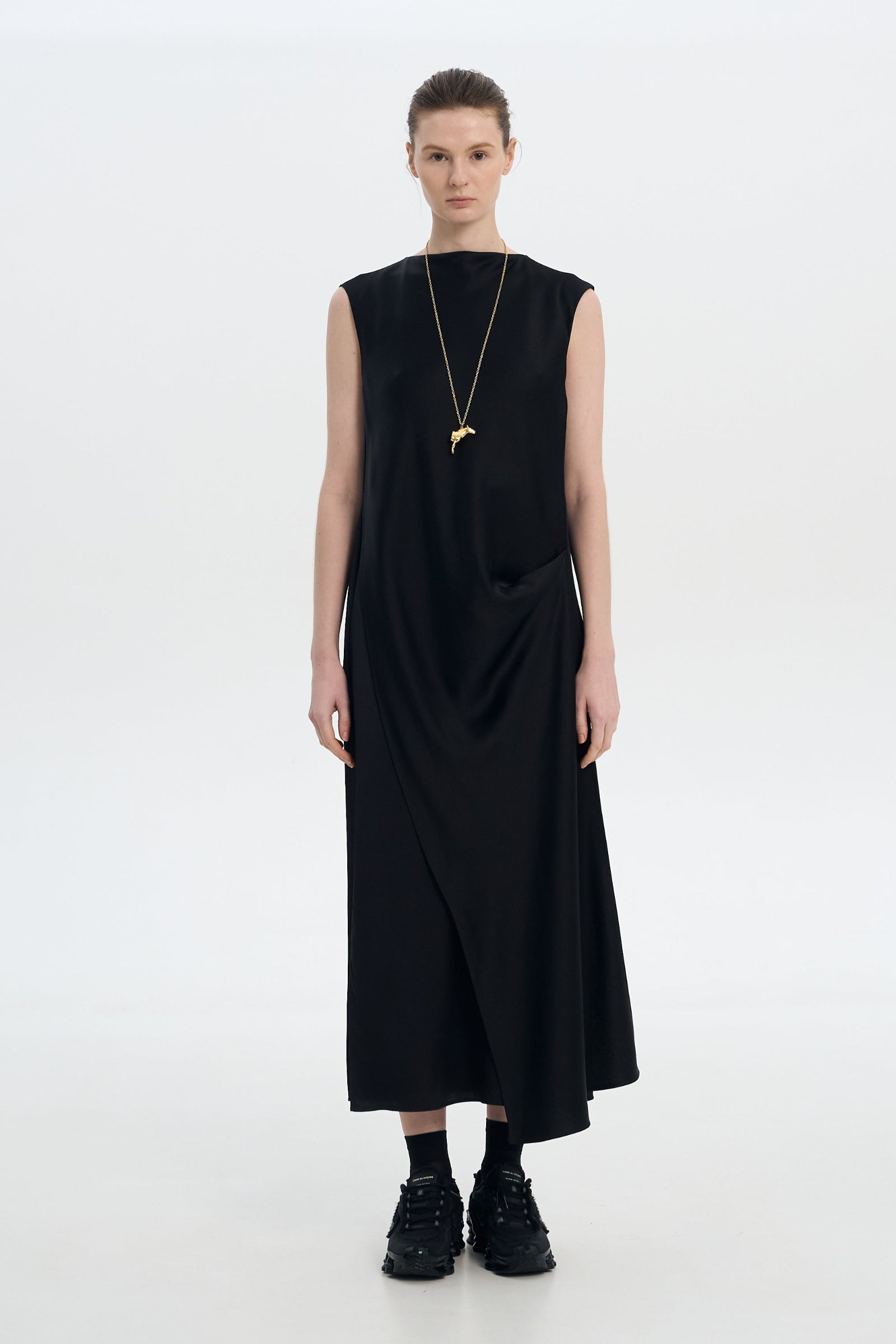 WAIST TWISTED SATIN DRESS BLACK 2