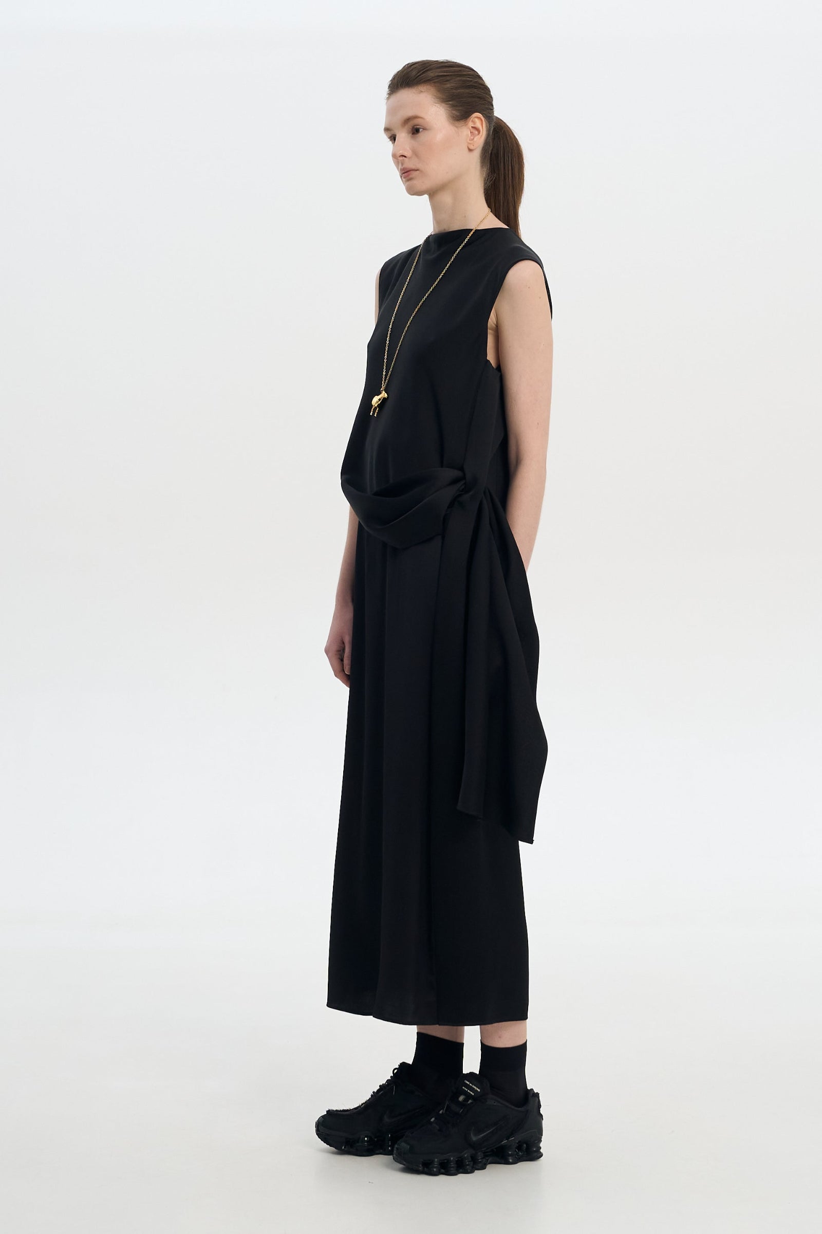 WAIST TWISTED SATIN DRESS BLACK 4