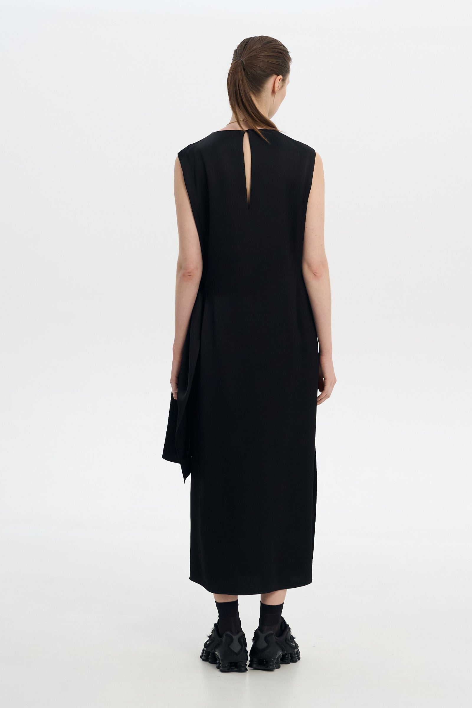 WAIST TWISTED SATIN DRESS BLACK 6