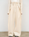 WIDE COTTON PANTS WITH ADJUSTIBLE WAIST Ivory 1